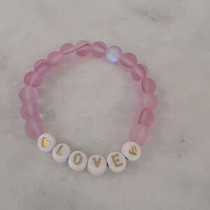 LOVE BEADED elastic bracelet size customized to preferred size approx 6 1/2”​